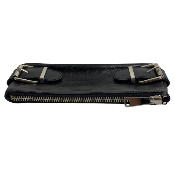 Y2K Banana Republic Black Leather Clutch Zipper Pouch Silver Buckles Fall 2004 - Picture 3 of 9